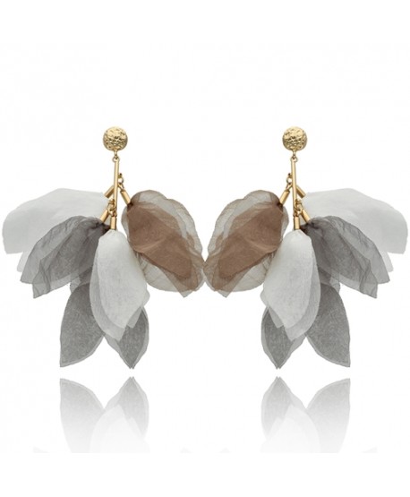 Kolczyki jedwabne kwiaty w szarościach