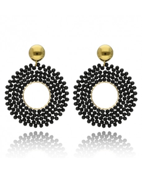 Kolczyki dymione szkło czarne ze złotym