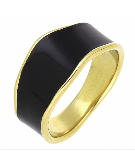 Pierścionek stal złoty czarna emalia