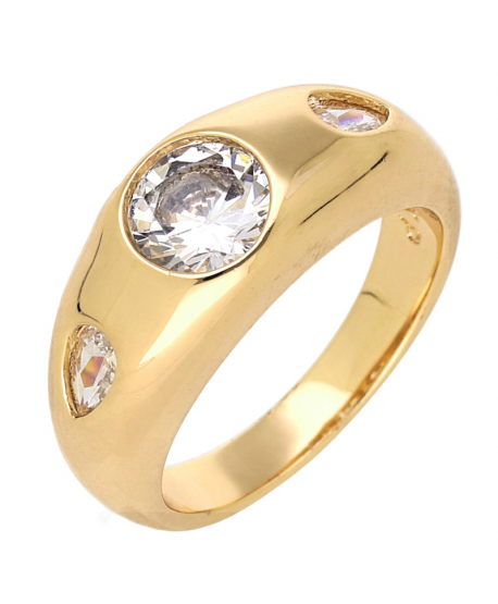 Pierścionek stal złoty szeroki z cyrkonią