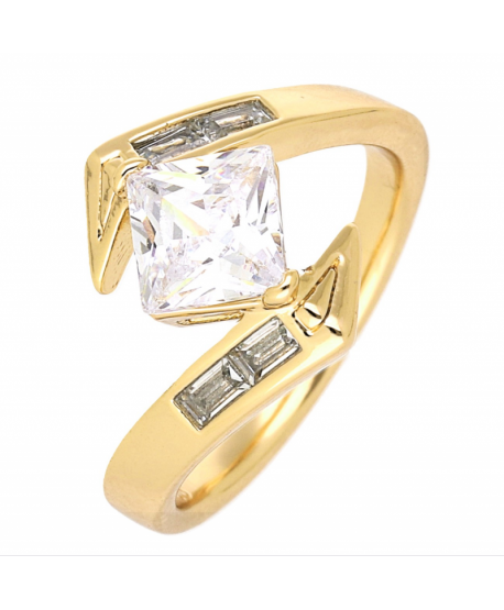 Pierścionek stal złoty romb duża cyrkonia