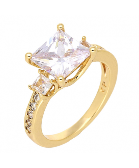 Pierścionek stal złoty duża cyrkonia