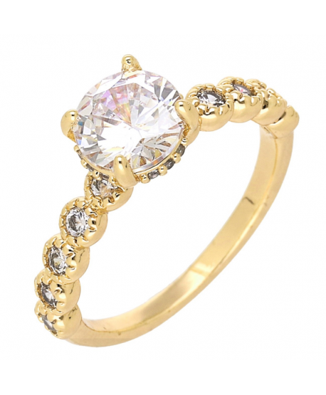 Pierścionek stal złoty cyrkonia