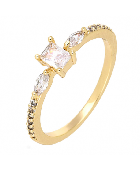 Pierścionek stal złoty delikatna cyrkonia