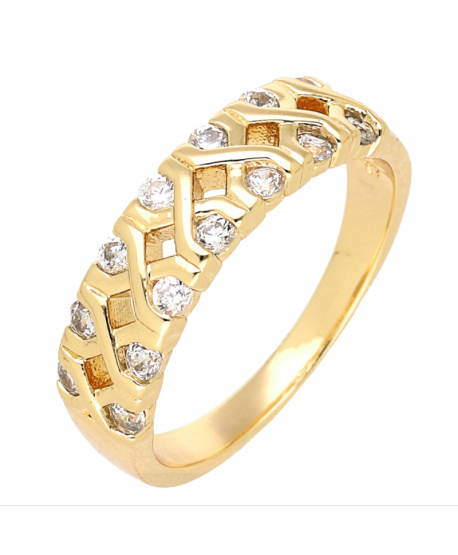 Pierścionek stal złoty z cyrkoniami