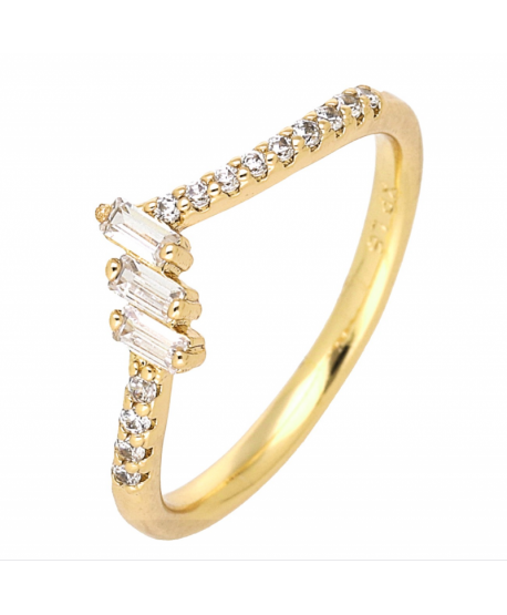 Pierścionek stal złoty subtelny z cyrkoniami