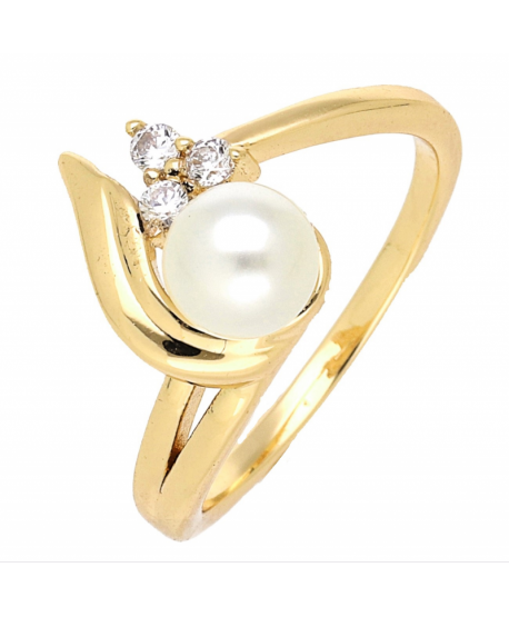 Pierścionek stal złoty zdobiony perełką