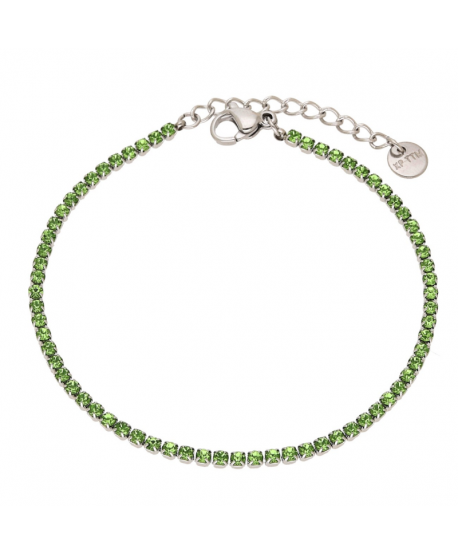 Bransoletka stal srebrna zielone cyrkonie