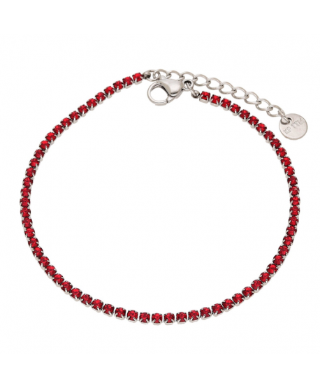 Bransoletka stal srebrna czerwone cyrkonie