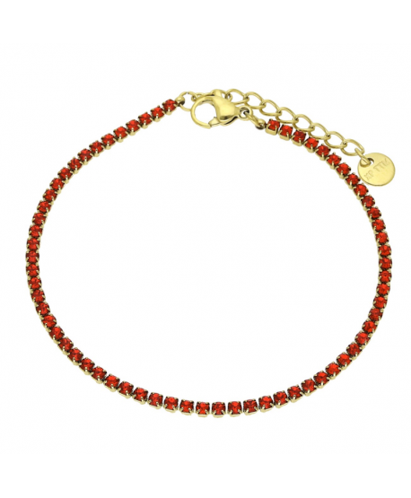 Bransoletka stal złota czerwone cyrkonie