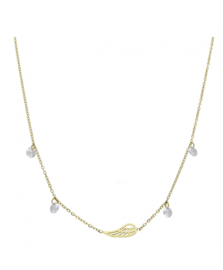 Naszyjnik stal celebrytka ze skrzydełkiem i kryształkami