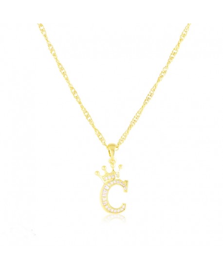 Naszyjnik stal literka C z koroną na łańcuszku
