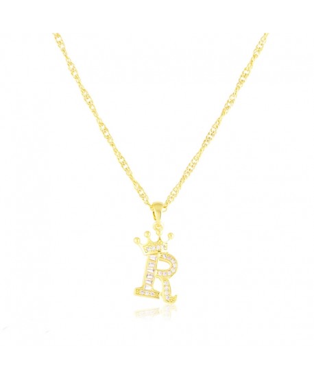 Naszyjnik stal literka R z koroną na łańcuszku