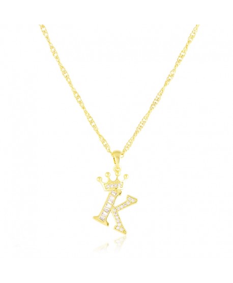 Naszyjnik stal literka K z koroną na łańcuszku