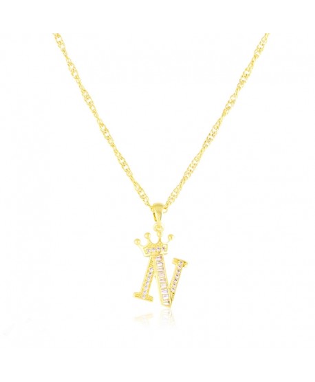 Naszyjnik stal literka N z koroną na łańcuszku