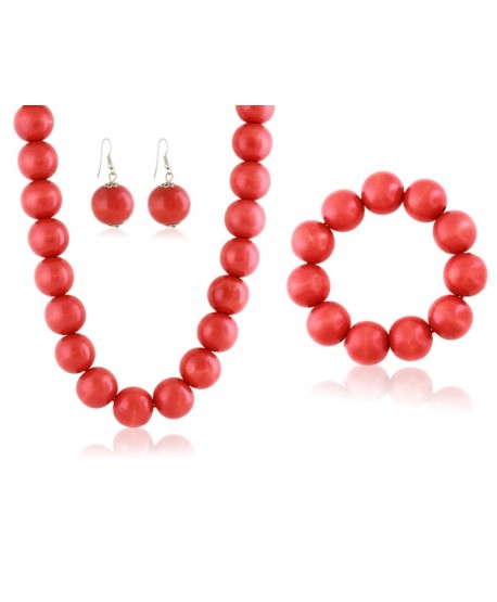 Korale duże czerwone komplet bransoletka kolczyki