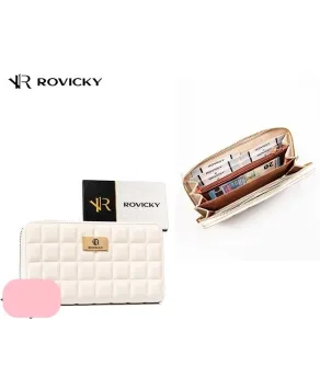 Portfel pikowany Rovicky z zamkiem duży piórnik kremowy