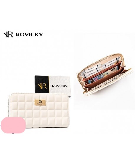 Portfel pikowany Rovicky z zamkiem duży piórnik kremowy