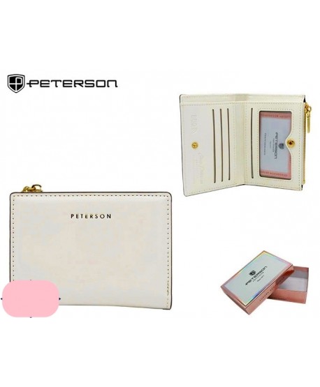 Portfel mały Peterson z zamkiem lakierowany kremowy