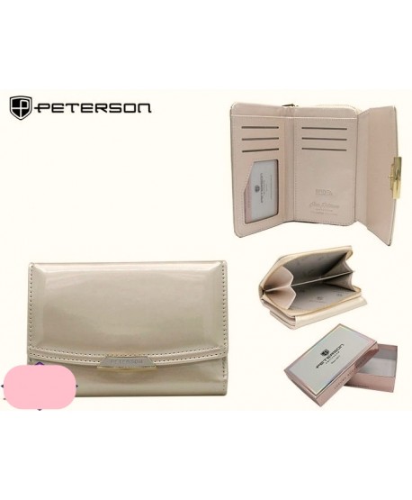 Portfel pakowny Peterson z zamkiem lakierowany beżowy