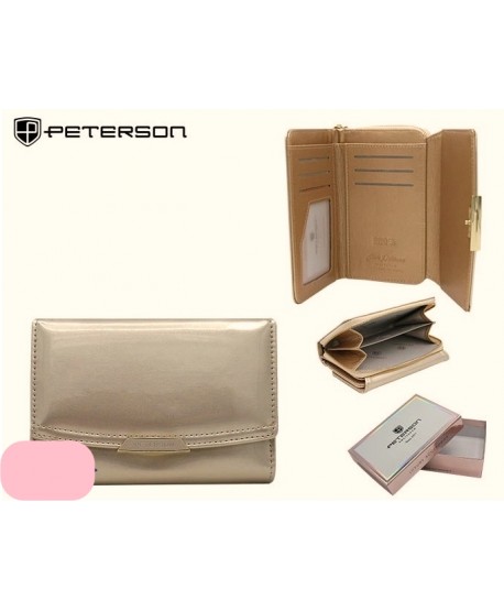 Portfel pakowny Peterson z zamkiem lakierowany złoty