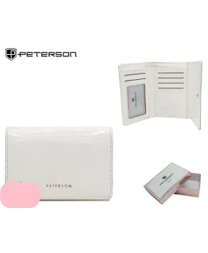Portfel średni Peterson z zamkiem lakierowany śmietankowy