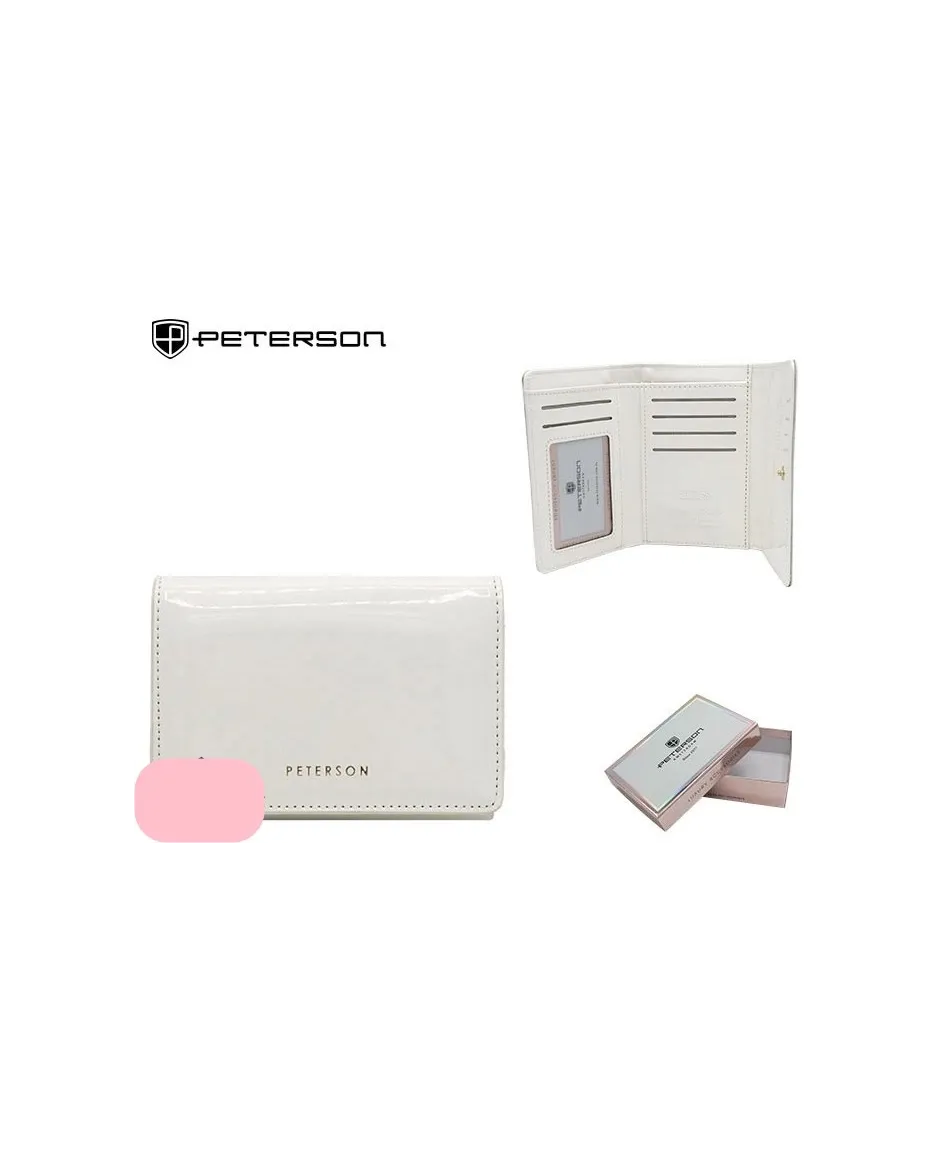 Portfel średni Peterson z zamkiem lakierowany śmietankowy