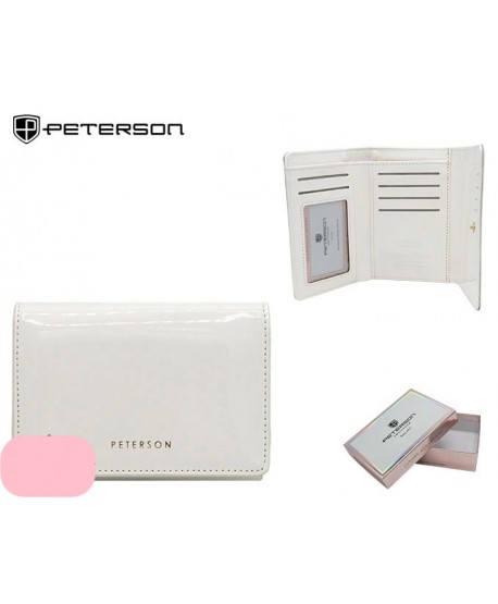 Portfel średni Peterson z zamkiem lakierowany śmietankowy