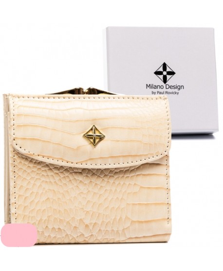 Portfel mały Rovicky z biglem wężowy kremowy