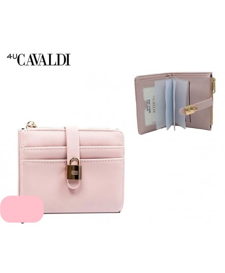 Portfel średni Cavaldi z zamkiem różowy