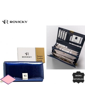 Portfel duży skórzany Rovicky granatowy lakierowany na zamek