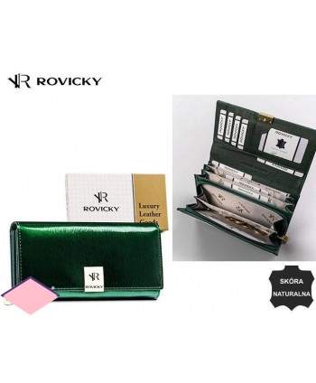 Portfel duży skórzany Rovicky zielony lakierowany na zamek