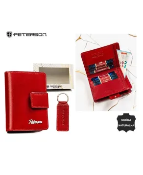 Zestaw brelok i portfel średni skórzany Peterson mat czerwony na zamek