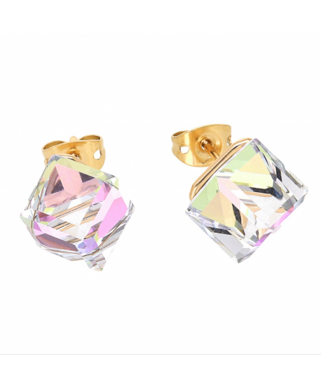 Kolczyki stal kostki biały opal kryształ Swarovski