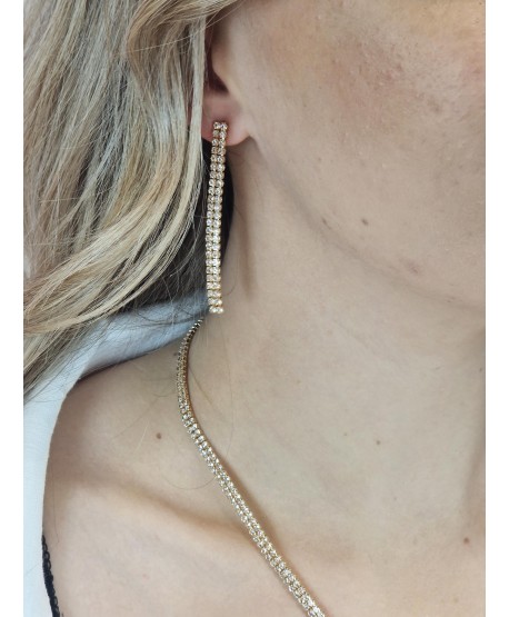 Wisior długi błyszczący złoty komplet z kolczykami