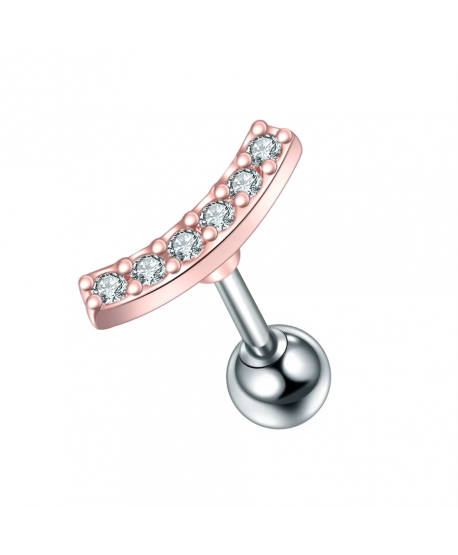 Kolczyk różowe złoto labret tragus helix cyrkonie 1.2x6x4mm