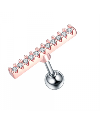Kolczyk różowe złoto labret tragus helix cyrkonie 1.2x6x4mm