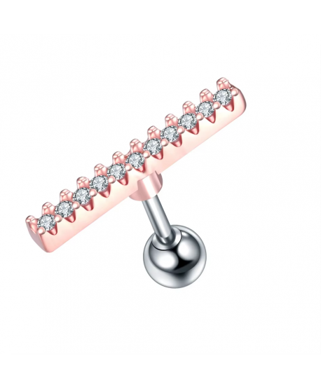 Kolczyk różowe złoto labret tragus helix cyrkonie 1.2x6x4mm