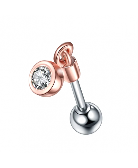 Kolczyk różowe złoto stal labret tragus helix wisząca cyrkonia 1.2x6x4mm