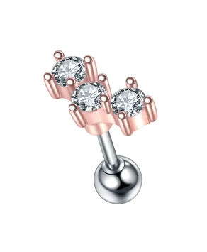 Kolczyk różowe złoto stal labret tragus helix z cyrkoniami  1.2x6x4mm