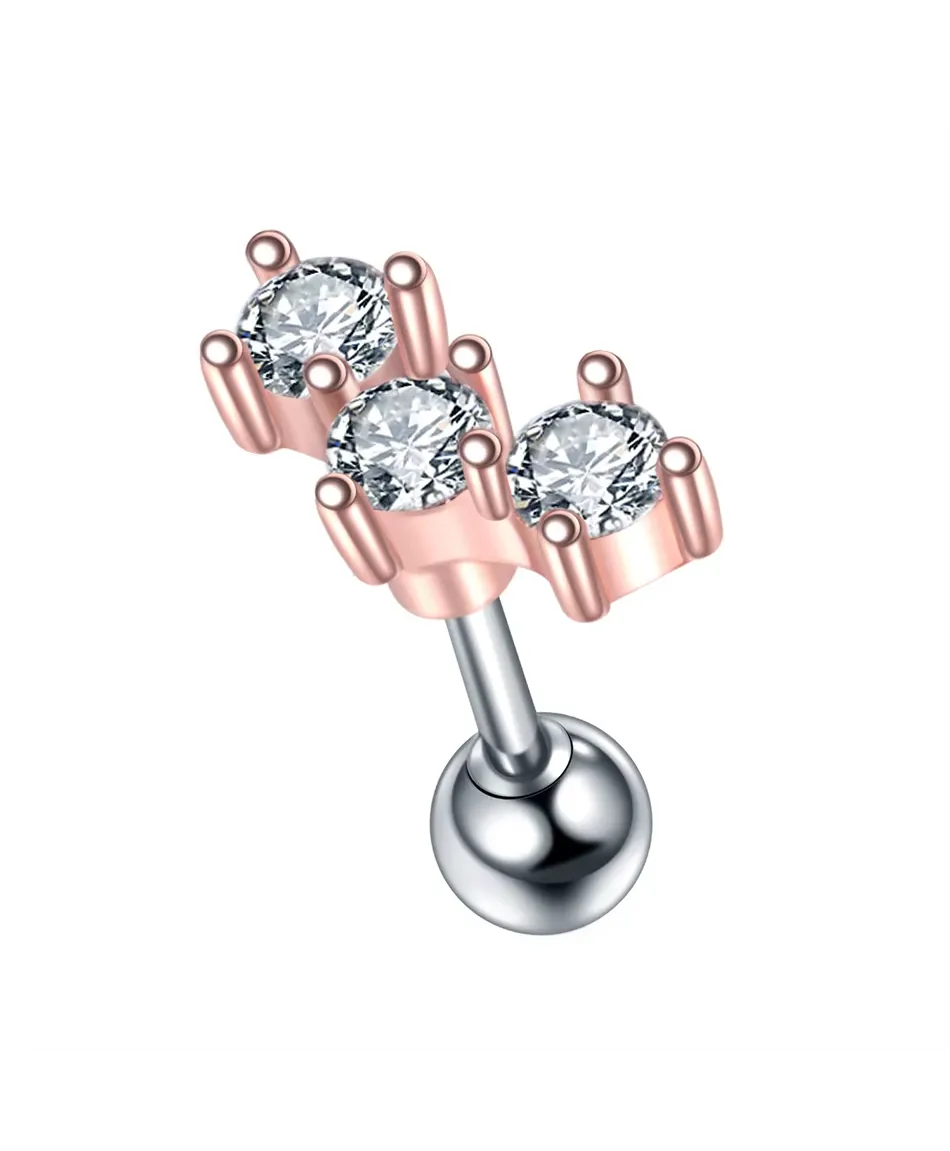 Kolczyk różowe złoto stal labret tragus helix z cyrkoniami  1.2x6x4mm