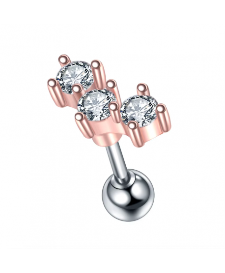 Kolczyk różowe złoto stal labret tragus helix wisząca cyrkonia 1.2x6x4mm