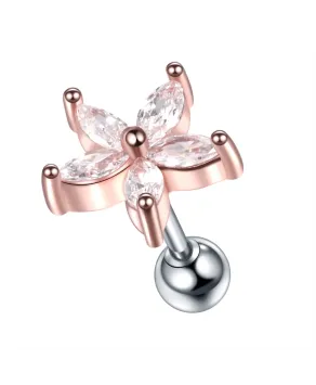 Kolczyk ozdobny labret tragus helix z kwiatuszkiem różowe złoto