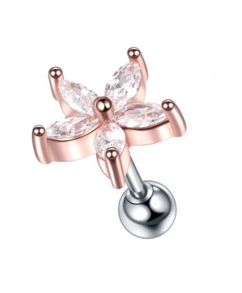 Kolczyk różowe złoto stal labret tragus helix wisząca cyrkonia 1.2x6x4mm