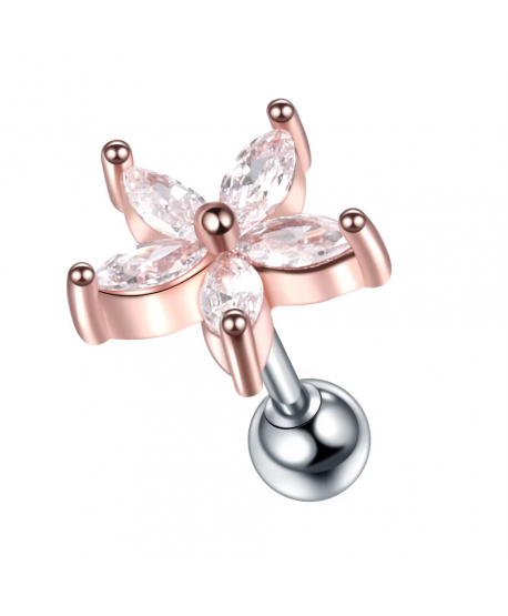 Kolczyk różowe złoto stal labret tragus helix wisząca cyrkonia 1.2x6x4mm