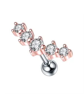 Kolczyk ozdobny labret tragus helix z cyrkoniami różowe złoto