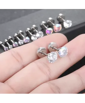 Labret z cyrkonią stal 1.0/6 mm cyrkonie srebrny i opalizujący