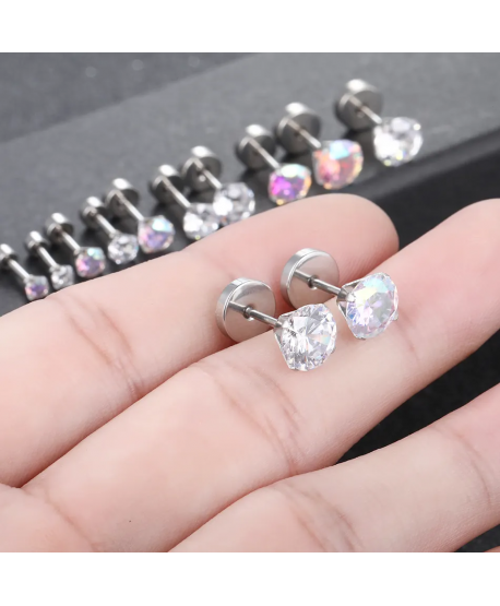 Labret z cyrkonią stal 1.0/6 mm cyrkonie srebrny i opalizujący