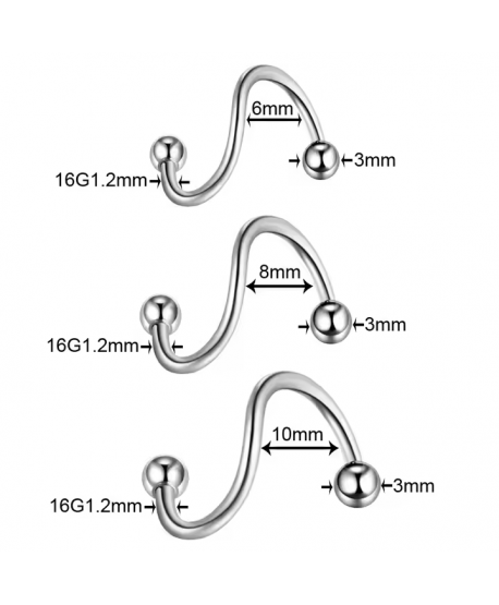 Kolczyk zakręcona podkówka stal z kulkami 1.2*10*3mm