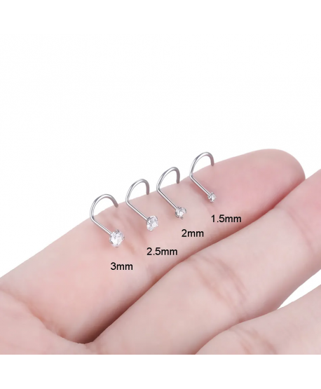 Kolczyk tytan zakręcony do nosa z cyrkonią 0.8*7*2,5 lub 3mm